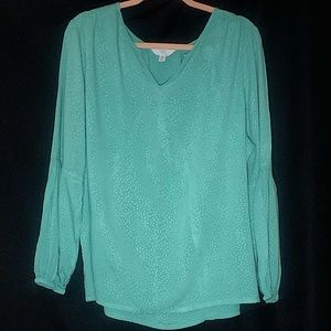 Time and Tru Green, Split Neck, long sleeve blouse, Size 20